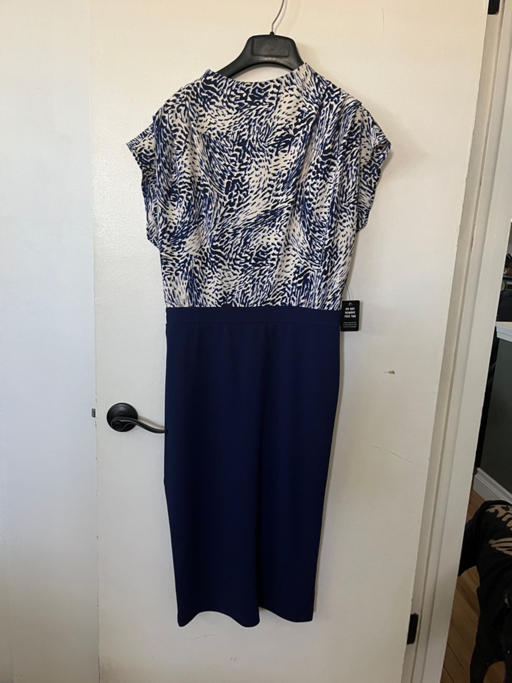 Navy and White Printed Top Sheath Dress